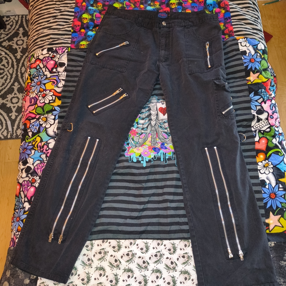 Tripp NYC Black Cargo Pants with Silver Zippers